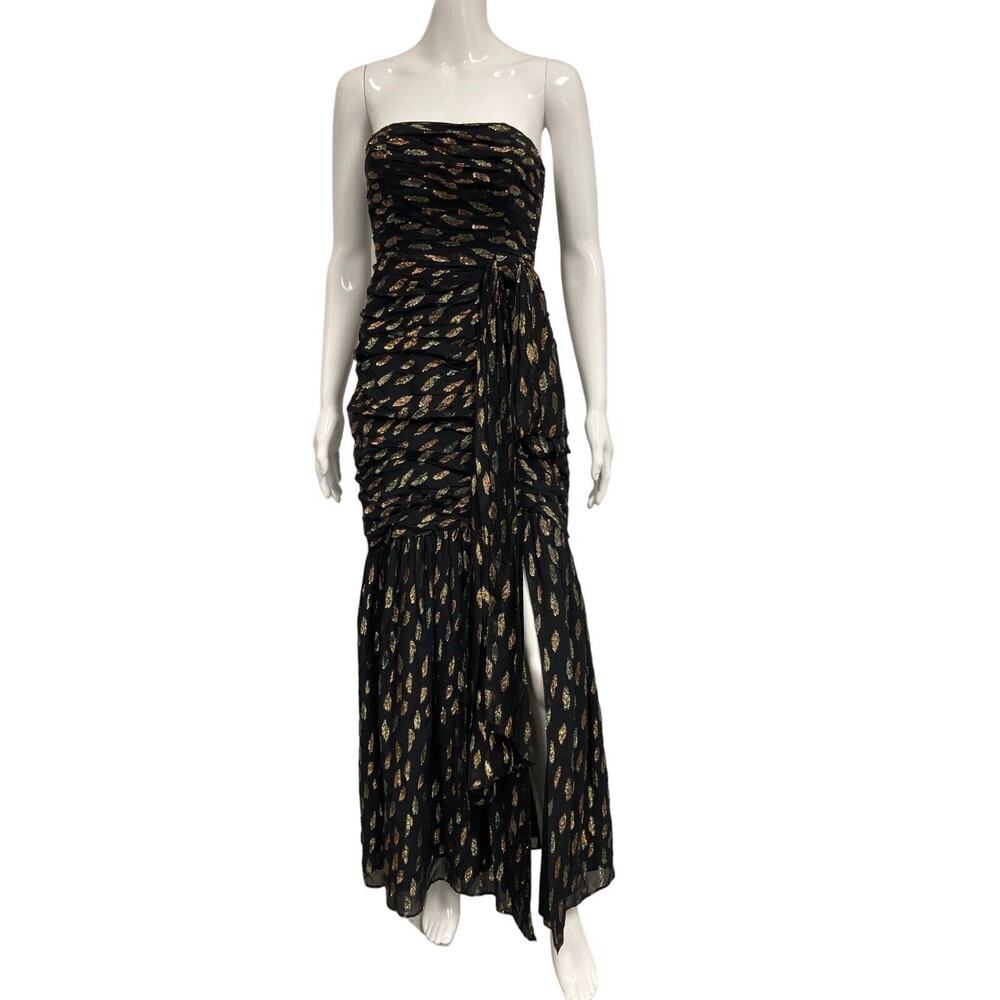 SHOSHANNA Black Metallic Embroidered Strapless Evening Maxi Gown Dress Size 0 - Picture 1 of 8